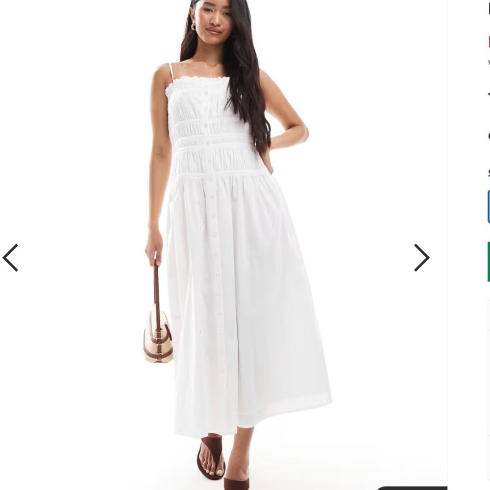 NWT Miss Selfridge poplin shirred body button up maxi dress in white 6